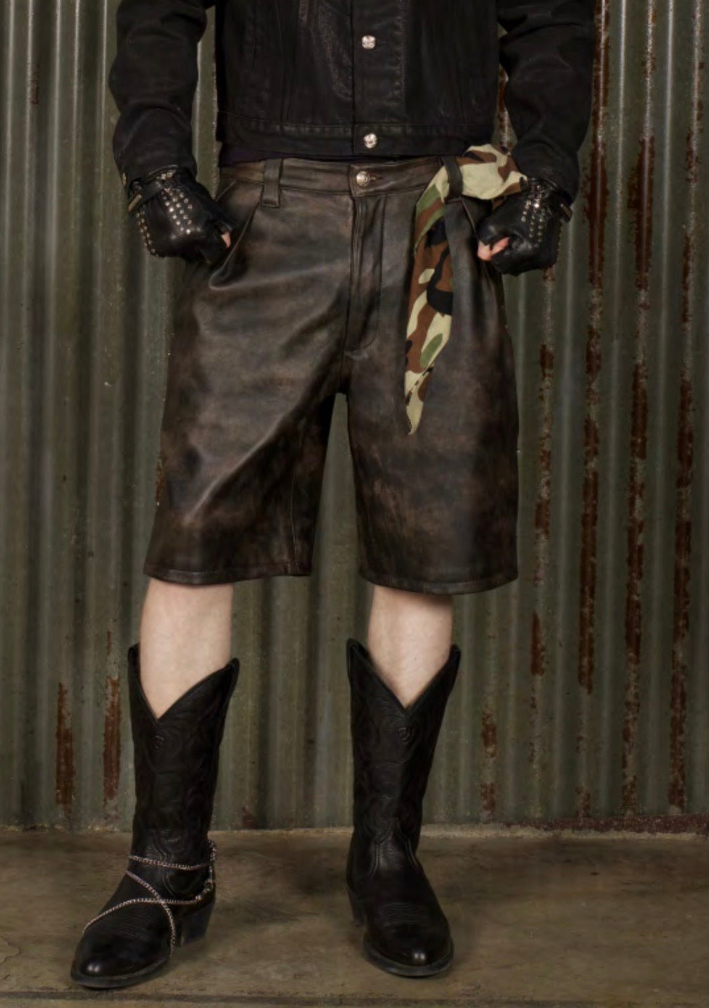 BROWN LEATHER SHORT - BROWN